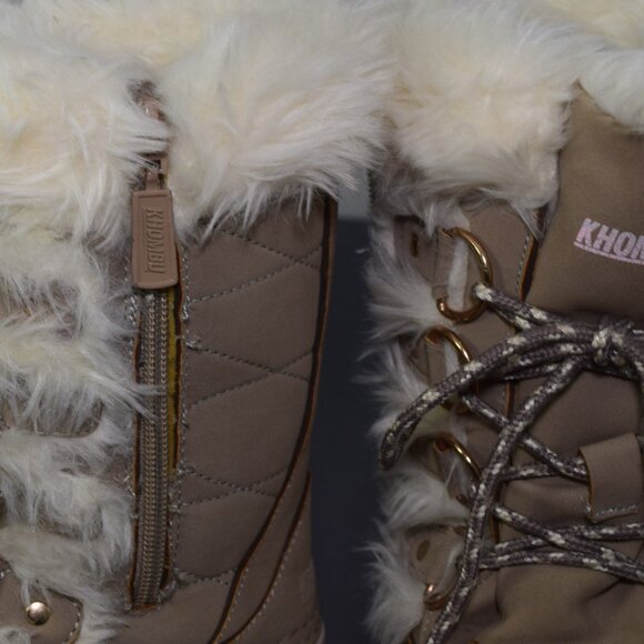 Khombu Andalyn Girls Tall Winter Snow Boot Faux Fur Lace Up Zipper Pink Beige 4 - Picture 10 of 12